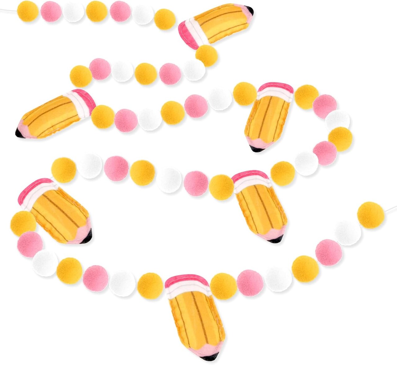 Back to School Felt Pompom Banner – 7.5 Ft Pre-Assembled 3D Pencil Garland, Hanging Decoration for Classroom, Wall, Mantle, or Party